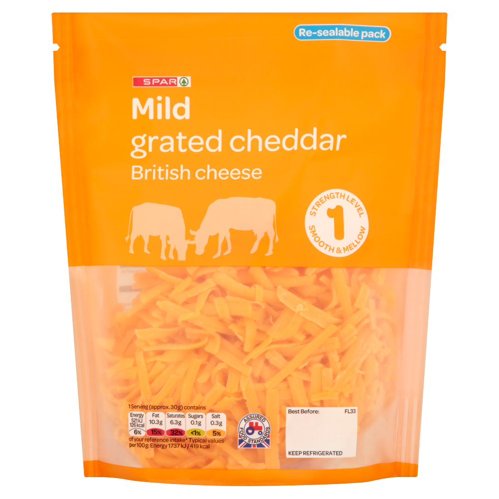Spar Mild Coloured Grated Cheddar British Cheese 250g Cannich Stores
